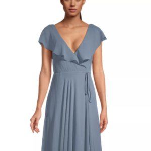 Levkoff Size 6, Slate Chiffon V-neck A-line Dress